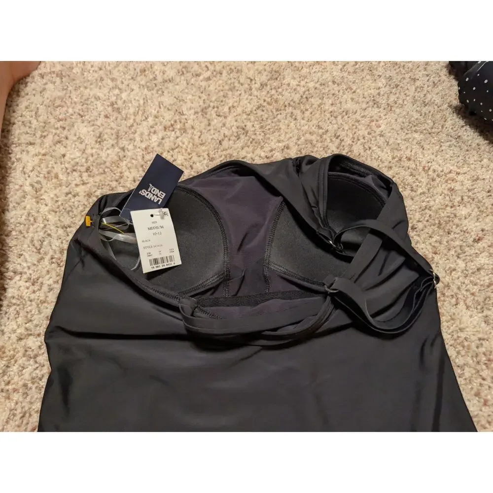Lands' End Women's One Shoulder Tummy Control One Piece Swimsuit Black Medium